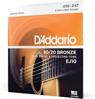 سیم گیتار آکوستیک داداریو D’Addario EJ10 D'Addario Acoustic Guitar Strings, 80/20 Bronze, EJ10, Extra Light Gauge 10-47, 6-String Set, Pack of 1